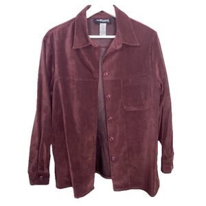 Vtg Women’s 2 Piece Pant Suit Set Sag Harbor Petite Suede Velvet Maroon *READ*